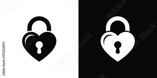 Heart Shaped Padlock Icon, Security Design with Keyhole Silhouette, Art