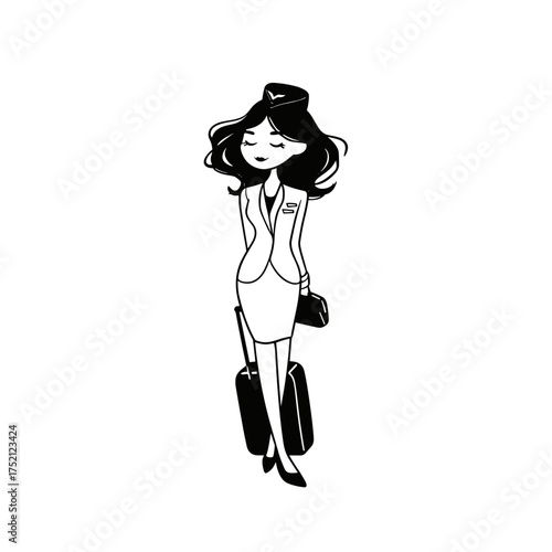 Flight Attendant. Flight Attendant simple black and white line art vector logo