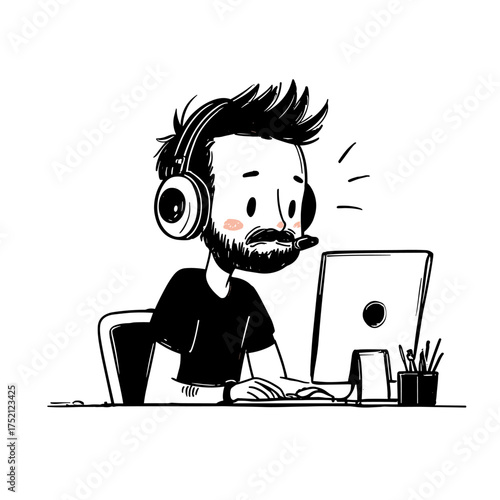 eSports player. eSports player simple black and white line art vector logo