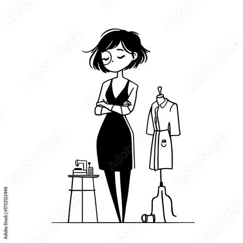 Fashion designer. Fashion designer simple black and white line art vector logo