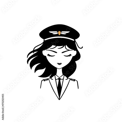 Pilot. Pilot simple black and white line art vector logo