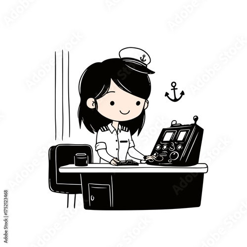 Train Conductor. Train Conductor simple black and white line art vector logo