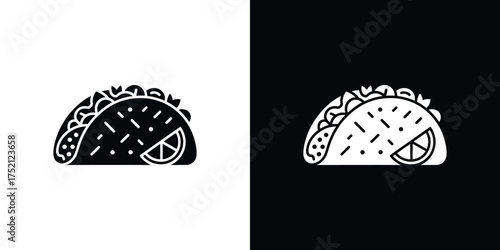 Minimalist Taco Icon with Citrus, Isolated on Transparent Background Line Art Style