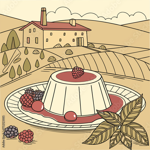 Adobe Illustrator Artwork: An Italian dessert made from sweetened cream, named Panna cotta, vector art