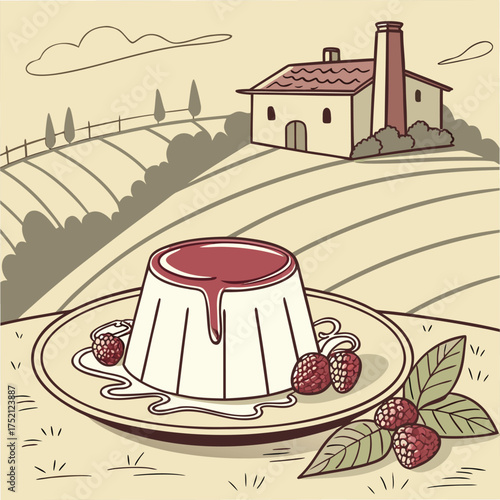 Adobe Illustrator Artwork: An Italian dessert made from sweetened cream named Panna cotta.
