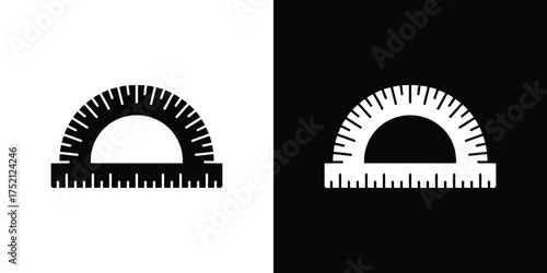 Protractor Icon with Lines Showing Angle Measurement on Black and White Backgrounds