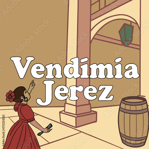 Adobe Illustrator Artwork: The Famous Harvest Festival of Jerez de la Frontera, Andalusia, Spain