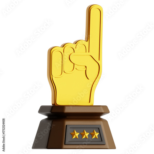 A gleaming golden trophy hand gesture, representing victory, accomplishment, and triumph, perfect for sports celebrations, awards, and achievements