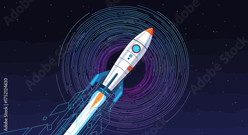 Rocket Launching Into Space With Abstract Vortex Background Graphic