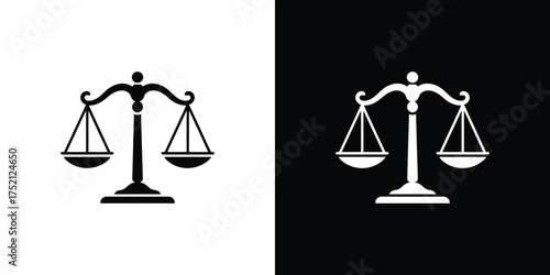 Scale Symbol Flat Design Law Balance Isolated Sign on White and Black Background