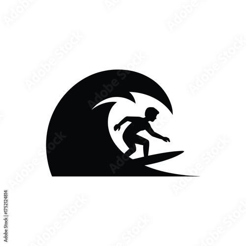 Silhouette of a Surfer Riding a Wave on a Surfboard with a Transparent Background
