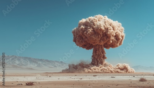Nuclear Catastrophe: Terrifying Hydrogen Bomb Test In The Desert Sparks Massive Explosion With Mushroom Cloud. Devastating Consequences Of Nuclear Power.