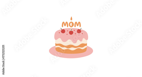Birthday cake for mom decorated with cherries and candle  