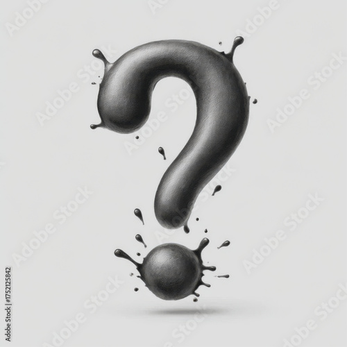 Ornate baroque question mark, monochrome black and white, elegant inquiry symbol