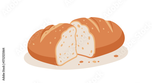 Whole loaf of bread sliced with a crusty exterior