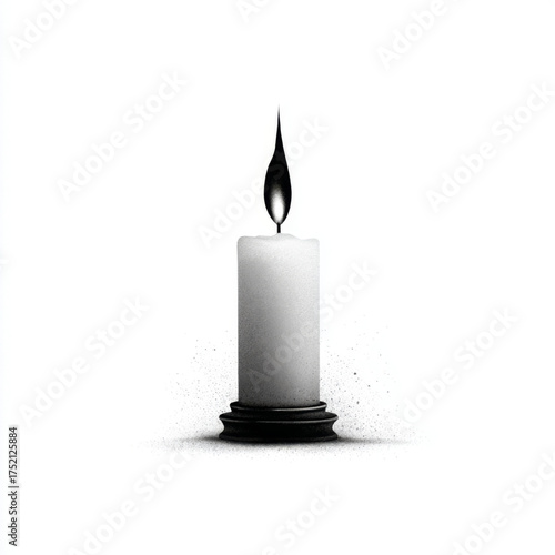 Minimalist burning candle, black and white, remembrance and contemplation symbol