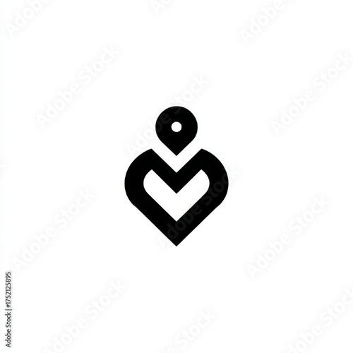 Minimalist heart location pin icon, black and white, favorite place symbol
