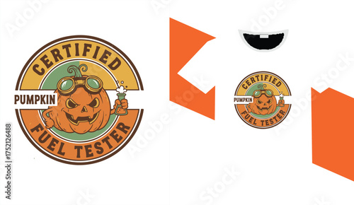 Certified pumpkin fuel tester vintage emblem with goggles