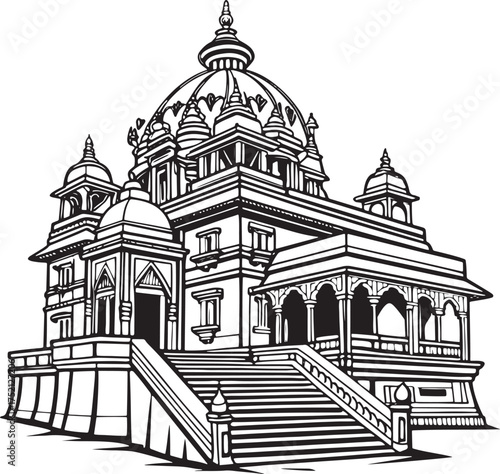 Detailed illustration of an ornate temple with steps and decorative elements