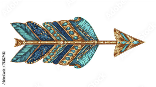 Decorative arrow illustration with ornate details and vibrant colors on black background