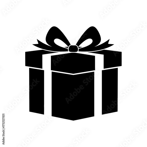 Elegant Black Gift Box with Ribbon Bow Silhouette.