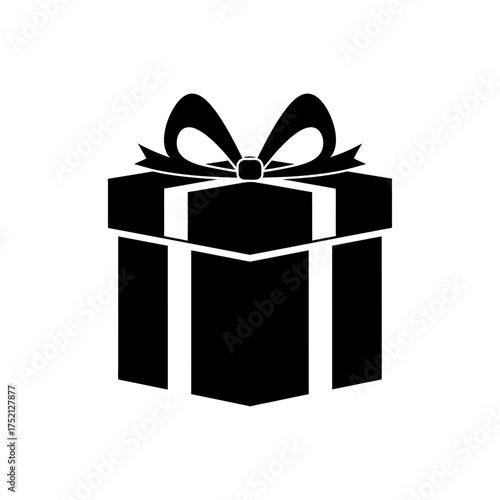Black and white gift box with ribbon and bow.