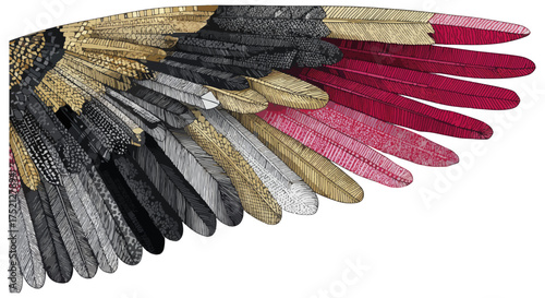Bird wing feathers isolated detailed texture vector illustration copy space design