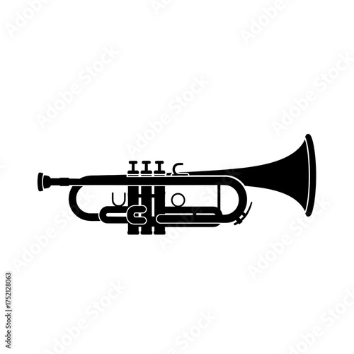 Silhouette of a brass trumpet musical instrument isolated on white background.