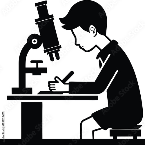 Student Using Microscope – STEM Education Science Lab Silhouette Vector
