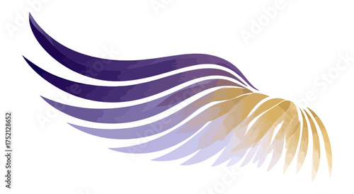 Abstract wing illustration purple and gold watercolor style on black background