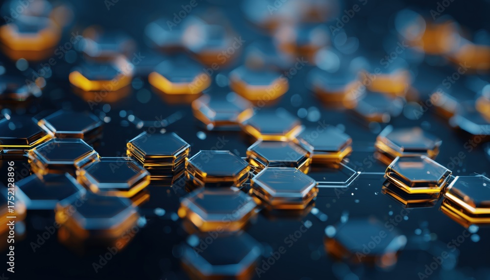Fototapeta premium Cutting-Edge Science: Revolutionizing Circuit Boards With Hexagons And Polygons In Advanced Digital Technology. Futuristic Abstract Design In Dark Blue.