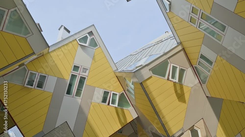 Vibrant Yellow Cube Houses in Rotterdam, a Modern Architectural Marvel and Tourist Attraction in the Netherlands