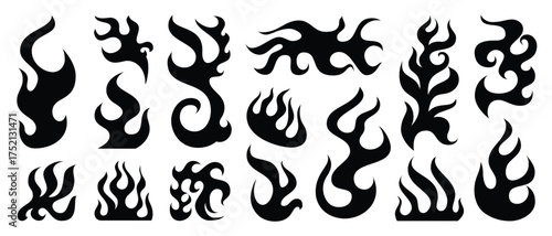Hand drawn fire flame silhouette vector set for decoration and design