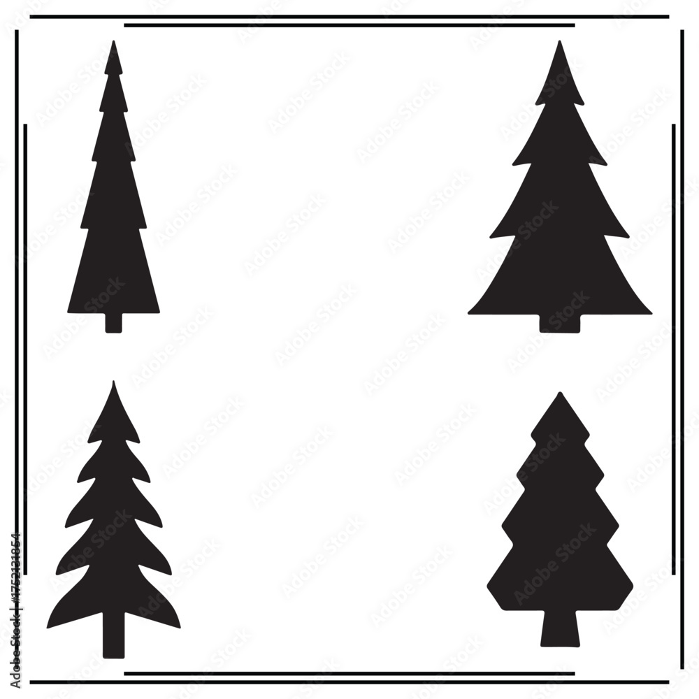 Obraz premium Pine Tree Silhouettes Set - Fir Tree, Evergreen Tree Icons for Forest, Nature, Outdoor, and Environment Design