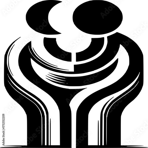 Unity's Embrace: A minimalist artistic representation, symbolizing connection, support, and the bond between individuals, evoking feelings of solidarity and understanding.