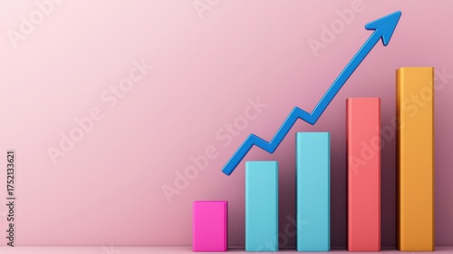 Free Download A colorful bar graph with an upward trend against a pink background, representing growth and positive data visualization. - GFXLoad