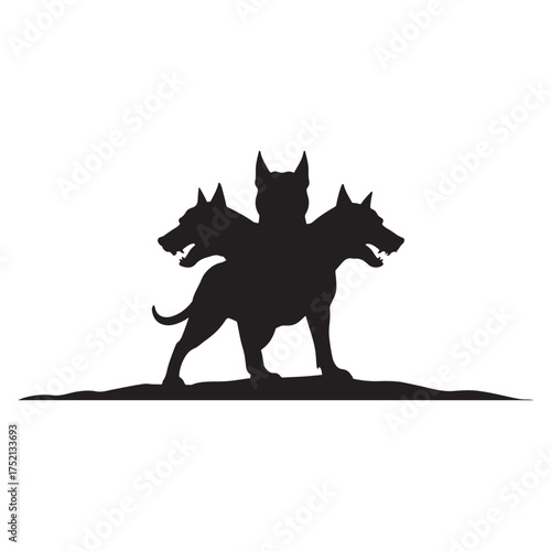 silhouette of a three-headed dog or ceberus silhouette vector flat illustration design on white background