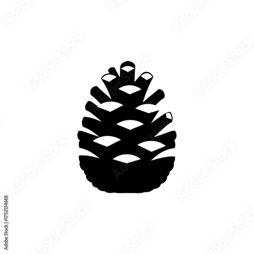 Single black pine cone silhouette isolated on a white background.
