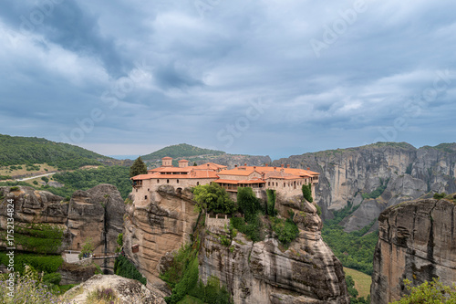 The Holy Monastery of Varlaam building on top of a sandstone at Meteora. Thessaly, Greece, Europe.