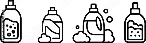 Laundry Detergent and Cleaning Liquid Icon Set, Household Supplies Outline Symbols