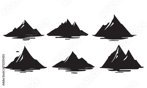 Collection of Hand-Drawn Mountain Peaks and Hill Silhouettes