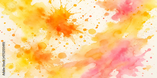 Abstract fiery orange and yellow watercolour splash pattern texture design on paper