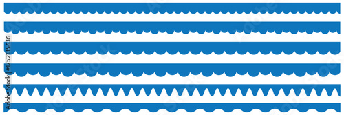 Scalloped Border, Lace, Brush, Drawing, Line, Elegant, Pretty, Bump, Dots, Shape, Ribbon, Frame, Decorative, Fashion Design, Round, Stroke, Textile, Tape, Edge, Band, Circle, Blue. Vector illustration