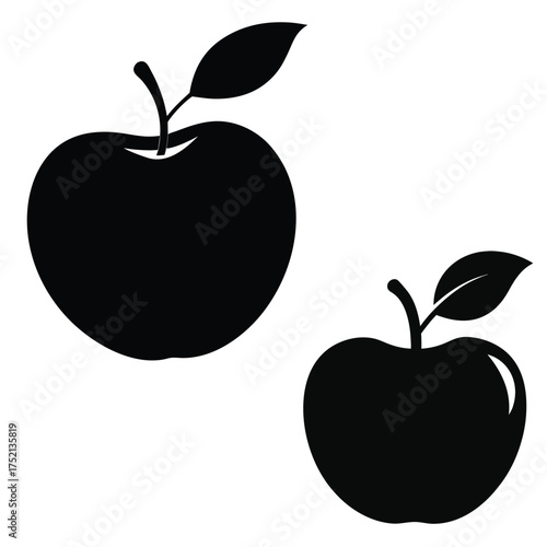 Black apple silhouettes on white background representing healthy eating and natural freshness