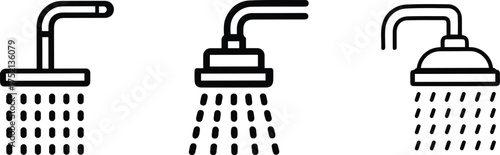 Shower Head Line Icon Set, Simple Bathroom and Water Spray Symbols Collection