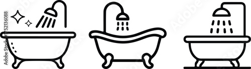 Bathtub and shower line icon set. Collection of simple bathroom and hygiene vector symbols.