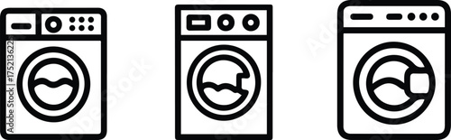 Washing Machine Front site Line Icon Set.