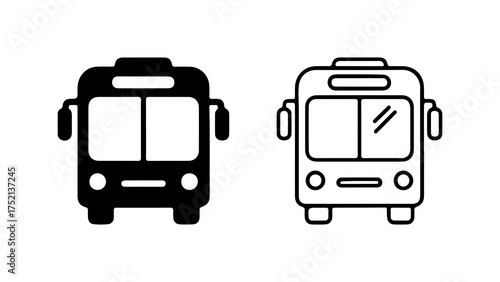 A pair of bus icons shown from the front, one solid black glyph and one thin outline.