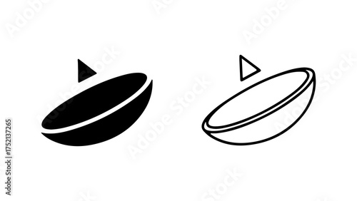 A set of contact lens icons, one solid glyph and one outline, with orientation markers isolated on a white background.