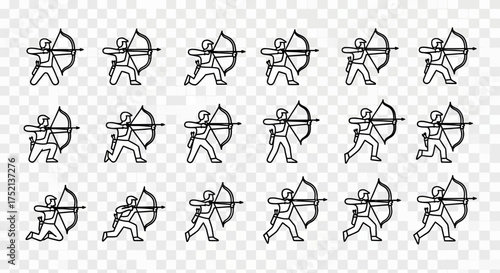 A repeating pattern of archer figures aiming bows and arrows, depicted in a simple, outlined style.